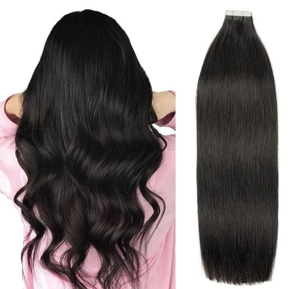 16" 100% Human Hair Tape In Extensions 20pcs 50g Natural Black